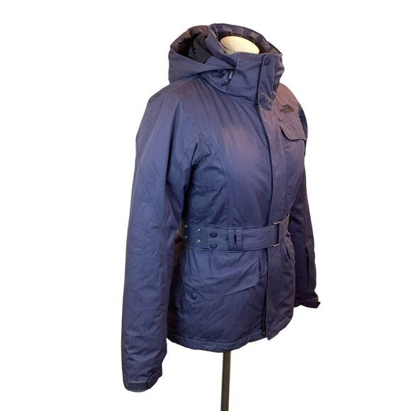 North Face HyVent 550 Down Womens S/P Hooded Belted Winter Jacket Lavender - Picture 4 of 13